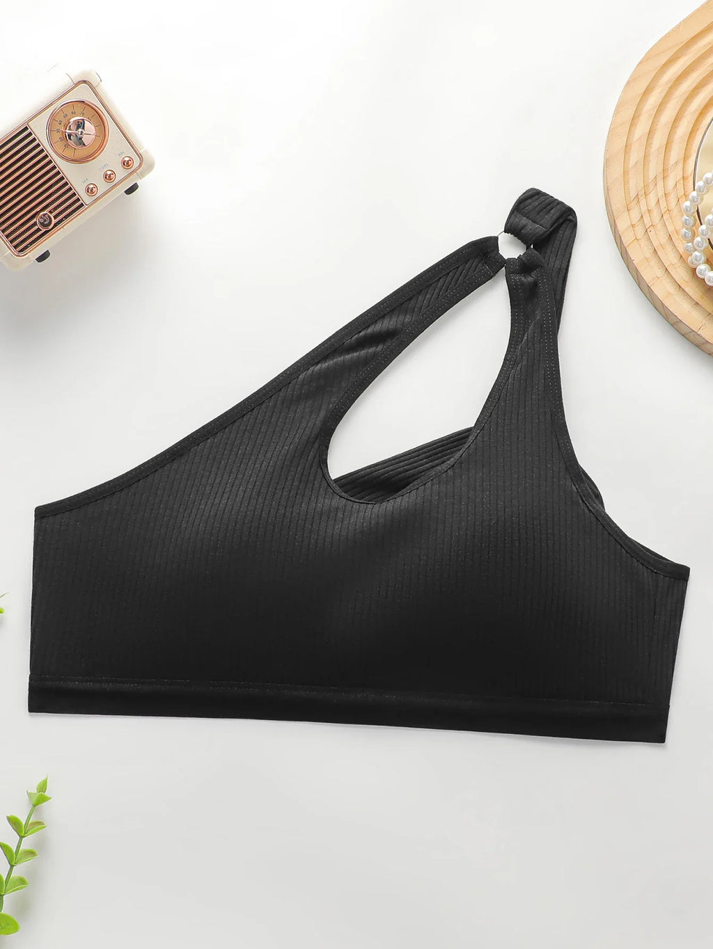 Women's sexy diagonal cross shoulder strap vest bra with gathered cups detachable back buckle shock-absorbing underwear MR3519