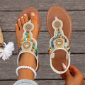 Bohemia Style Flat Heel Sandals for Women Fashion Bead Clip Toe Beach Sandles Woman Plus Size 43 Lightweight Gladiator Sandalias