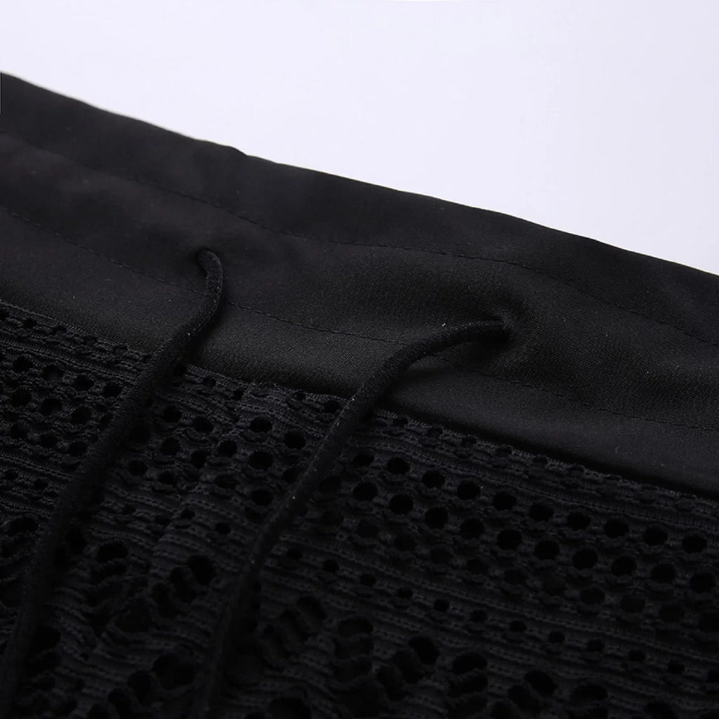 Women Solid Black Bikini Bottom Sexy Mesh Wide Leg Swimming Trunks Hollow Out High Waisted Two Piece Separates 2026 Beachwear