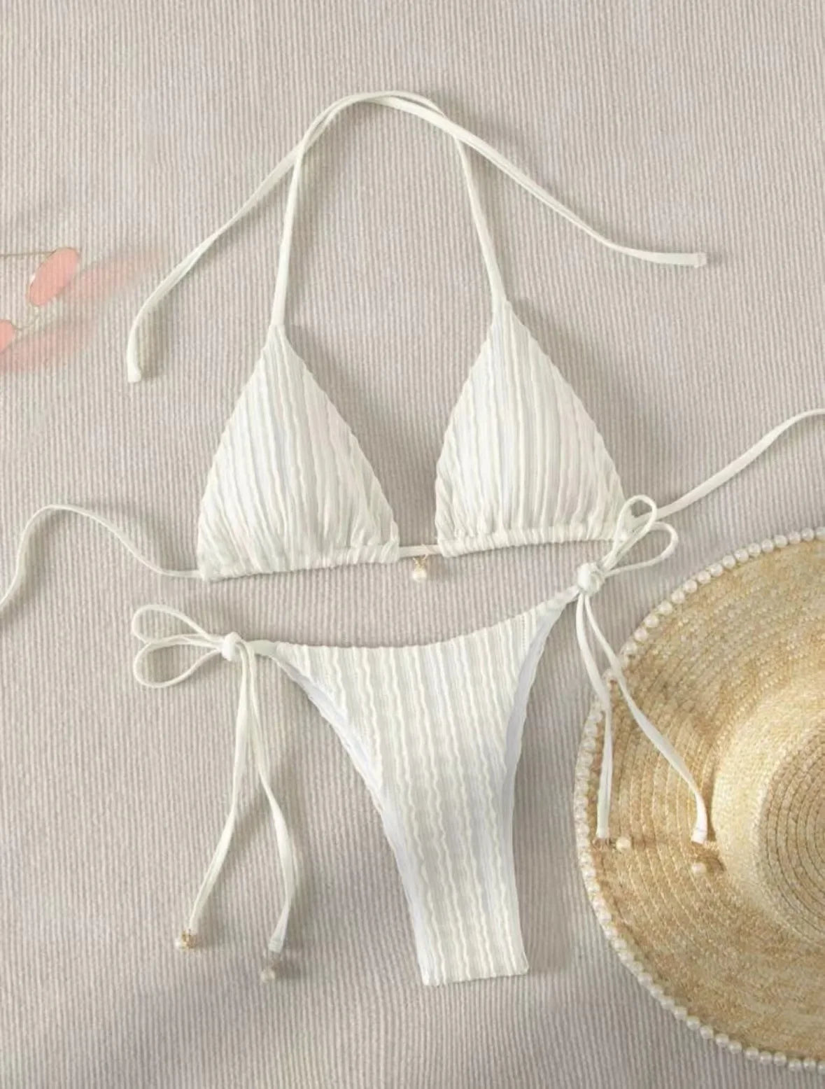 sexy milky ribbed halter micro mini bikini sets two pieces tie women thong swimsuit female bathing suit swimwear biquini