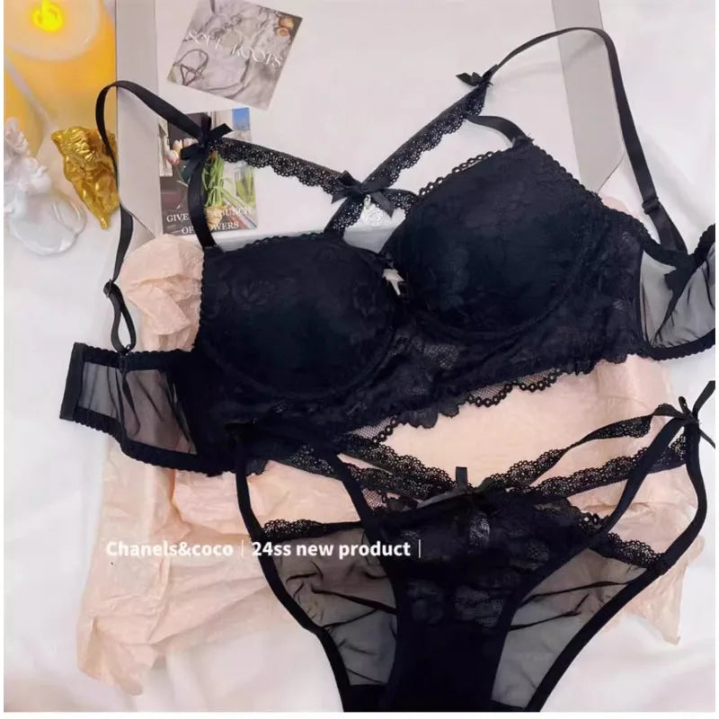 Japanese Lace Bra Set, Heart Pendant Purple Lingerie Sexy & Pure Small Chest Push Up Bralette, Fashion Outerwear Design Enhancer