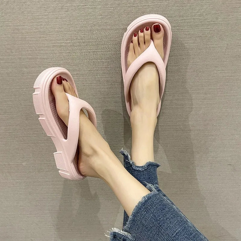 Thick Sole Wedges Flip Flops For Women 2025 Summer Clip  Platform Sandals Woman Non-slip Beach Slippers Girls Outdoor Slides