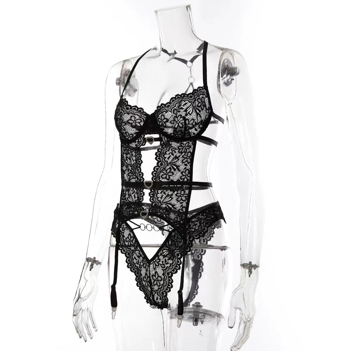 Sexy lingerie European and American Internet celebrity pure desire see-through mesh splicing sexy lace jumpsuit