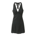 V Neck French Style Summer Women Dress Printed Boho Short Black Beach Dress Party Vintage Backless Tie Up Sexy Halter Dress 2025