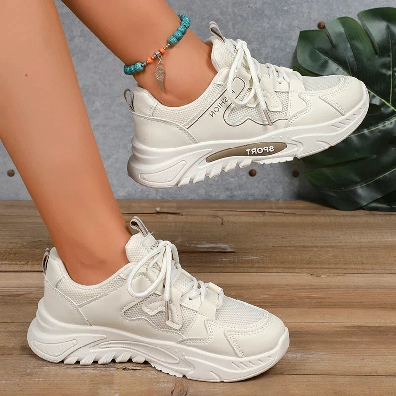 Fashion Lace Up Platform Sneaker Women Comfy Mesh Breathable Running Walking Shoes Woman Non Slip Thick Bottom Vulcanized Shoes