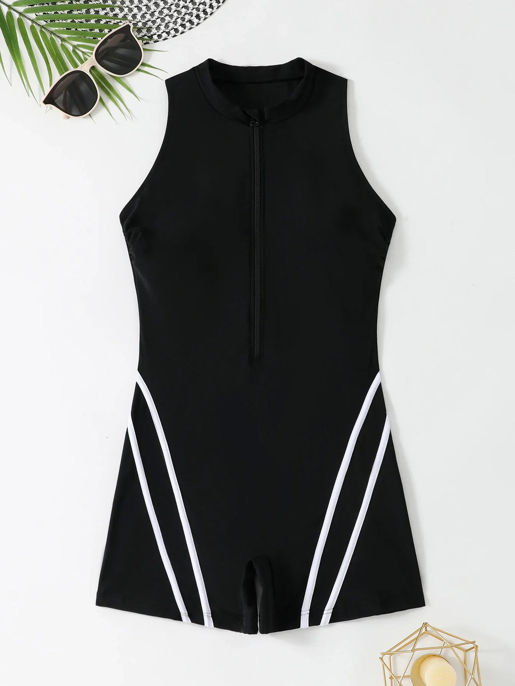 2026 Zipper Swimsuit One Piece Sleeveless Sporty Swimwear Women Sexy Solid Bathers Bathing Swimming Swim Suit Female Beachwear