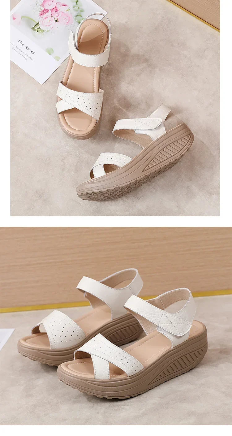 Women Comfortable Sandals Wedges Platform Ankle Strap Casual Orthotic Walking Sandals Orthopedic Arch Support 5cm heel
