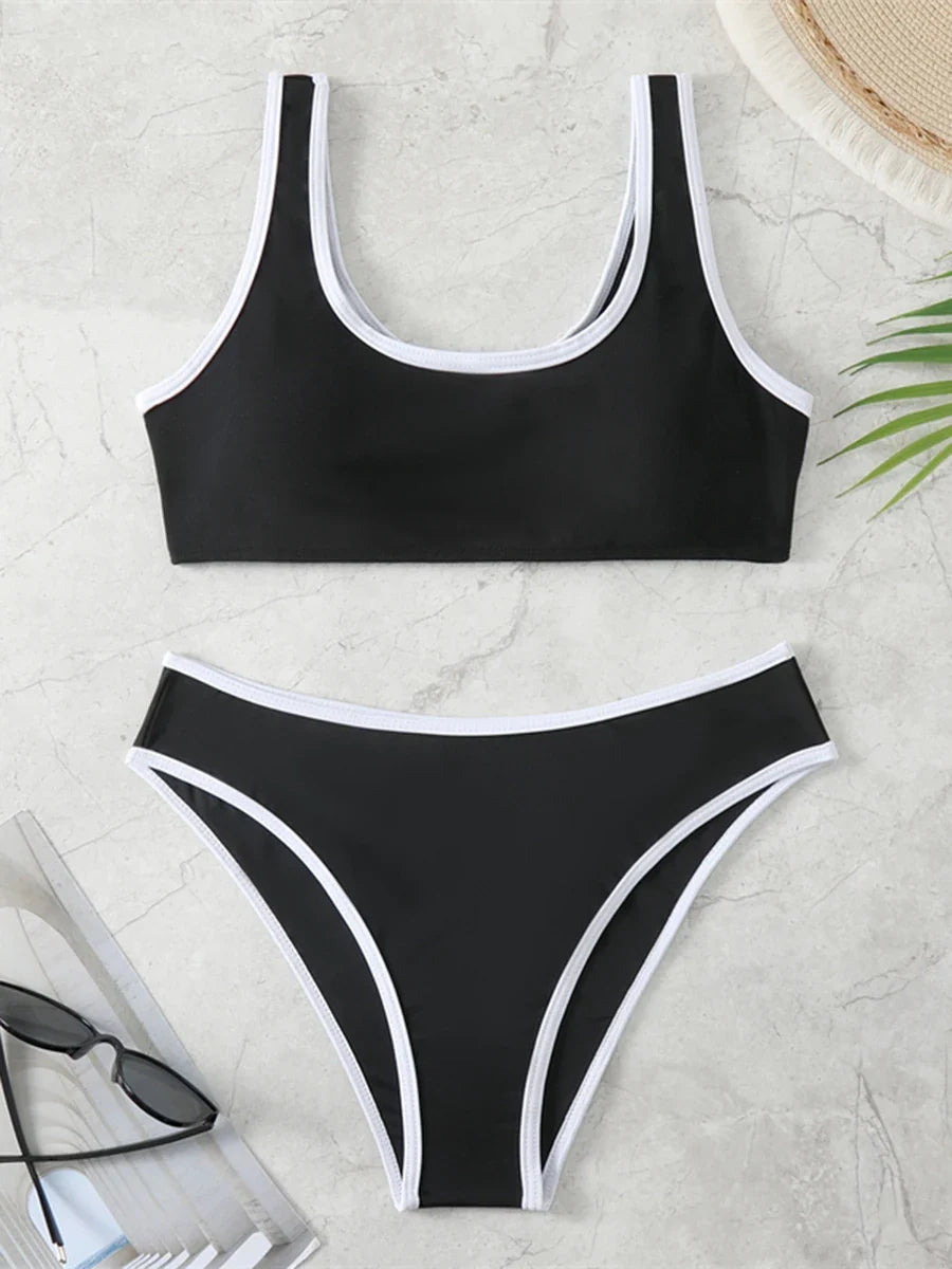 2026 Solid Sporty Two Piece Bikini Swimsuit Women Swimwear Female Bathers Bathing Swimming Swim Suit Beachwear