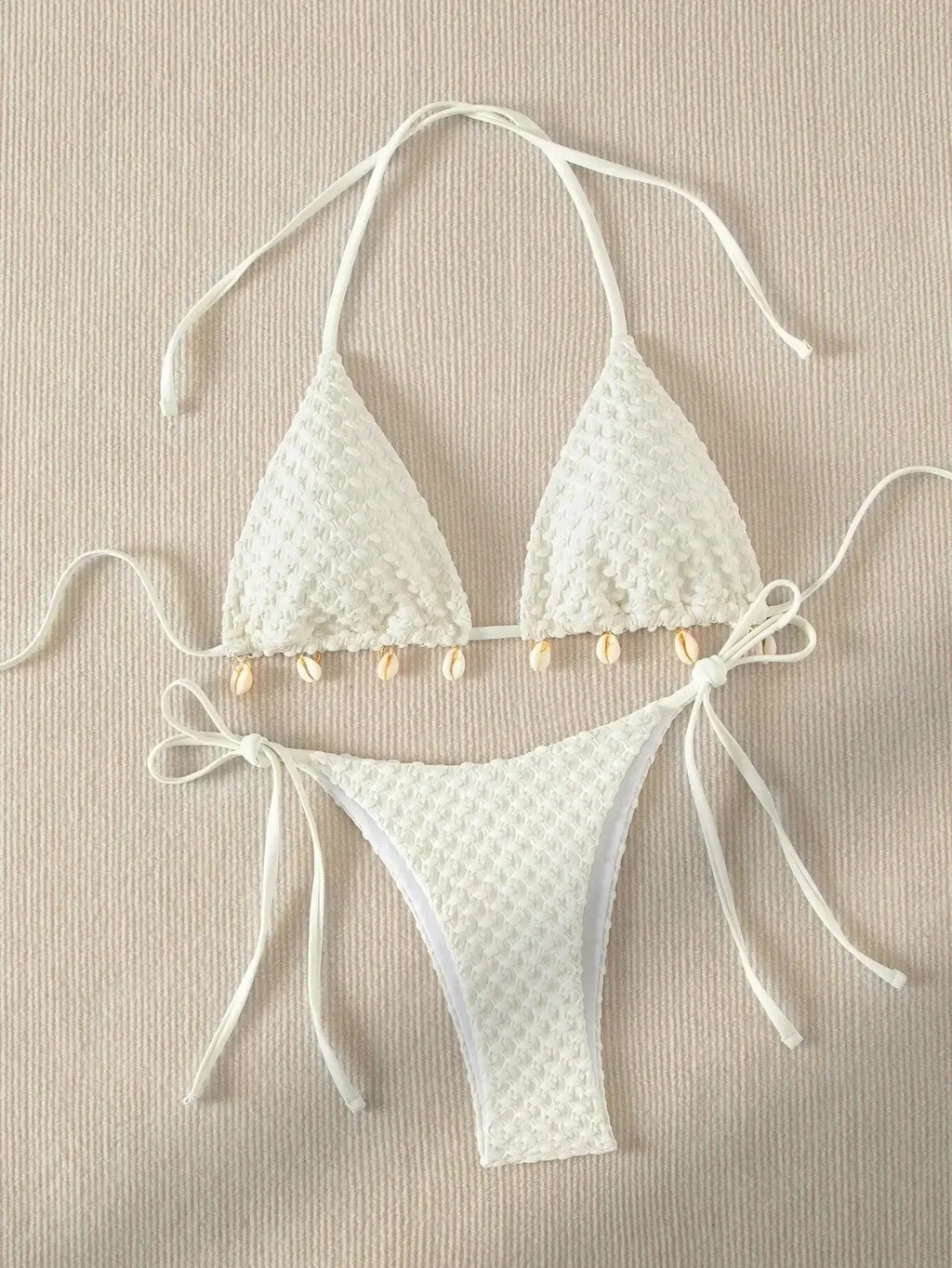 DEKA Tie Side Thong Swimwear New Sexy Bikini Set White Shell Designer Swimsuit Halter Push Up Micro Bikinis Summer Bathing