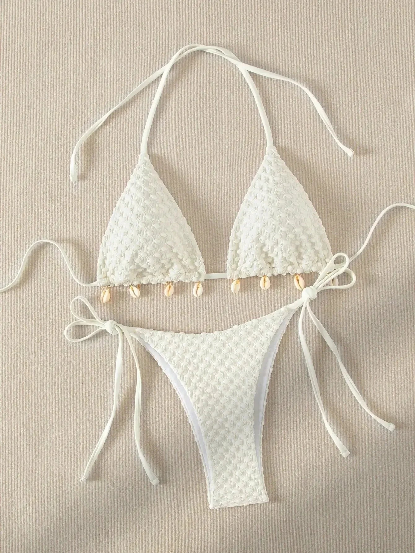 DEKA Tie Side Thong Swimwear New Sexy Bikini Set White Shell Designer Swimsuit Halter Push Up Micro Bikinis Summer Bathing