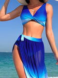 3 Pieces Vcay Ombre Bikini 2026 Women High Waist Bottom & Beach Skirt Swimsuit Sexy Swimwear Female Bathers Swimming Swim Suit