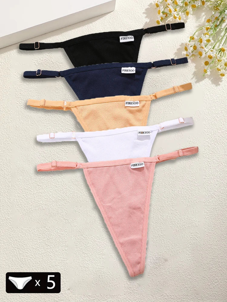 5PCS Women's Panties Cotton Thongs Adjustable Waist Sexy G-String Solid Color Seamless Intimate Female Underpants Lingerie S-XL