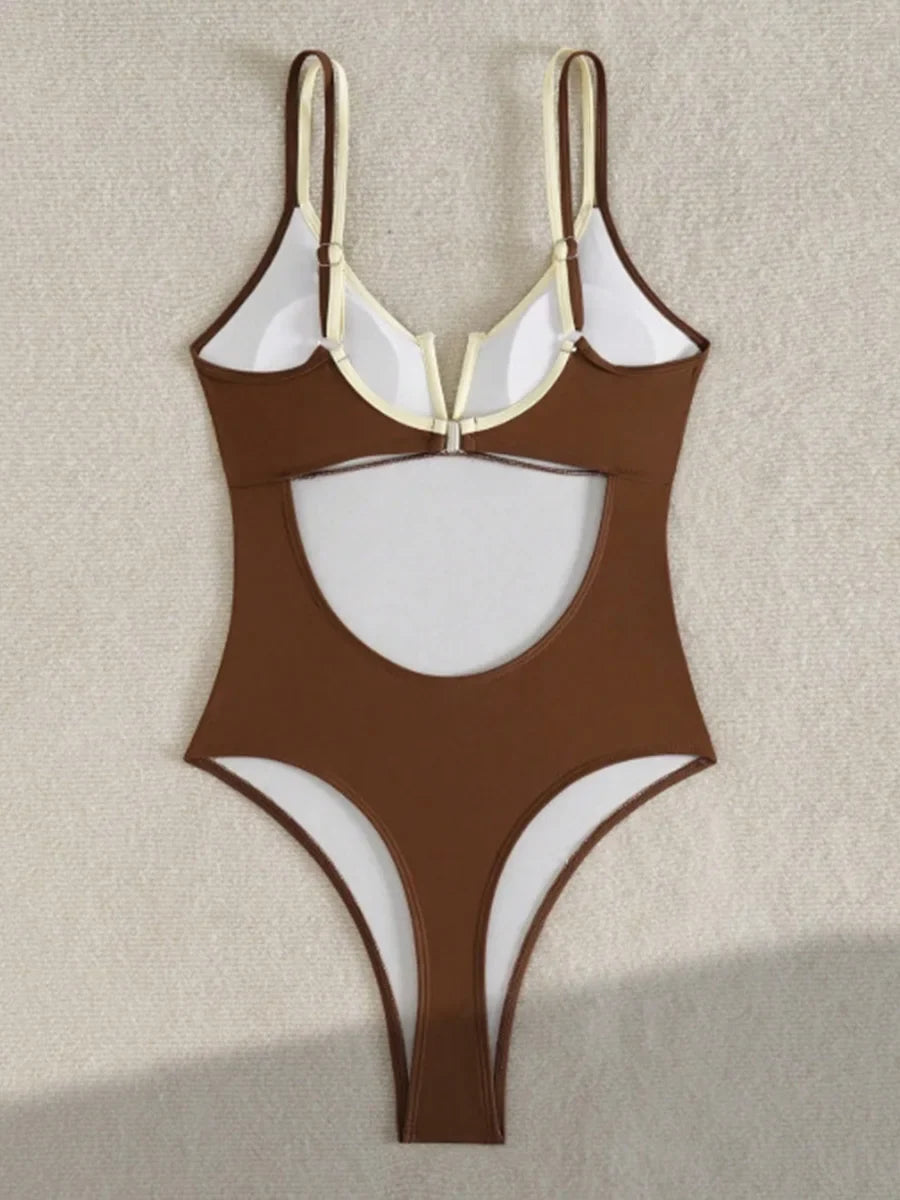 2025 Splicing Underwired V-Bar Women Micro Thong Swimwear One Piece Swimsuit Female Backless Monokini High Cut Bathing Suit Swim
