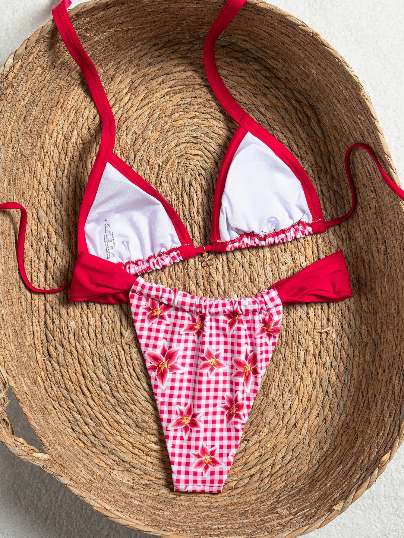 2026 Summer Women's Micro Bikini Set Floral Print Push Up Thong Bathing Suit Beachwear Sexy Halter Lace-up Swimsuit Holiday Look