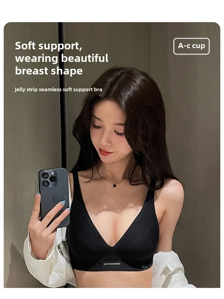 MOYISU Japanese Silky-Tech Bralette - Traceless Wireless Summer Bras for Small Chest Pull Together Soft Support Back Tuck Design