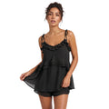 Women's Summer Solid Color Romper Dress Sleeveless Tie Spaghetti Strap Ruffle Jumpsuit Shorts Playsuit