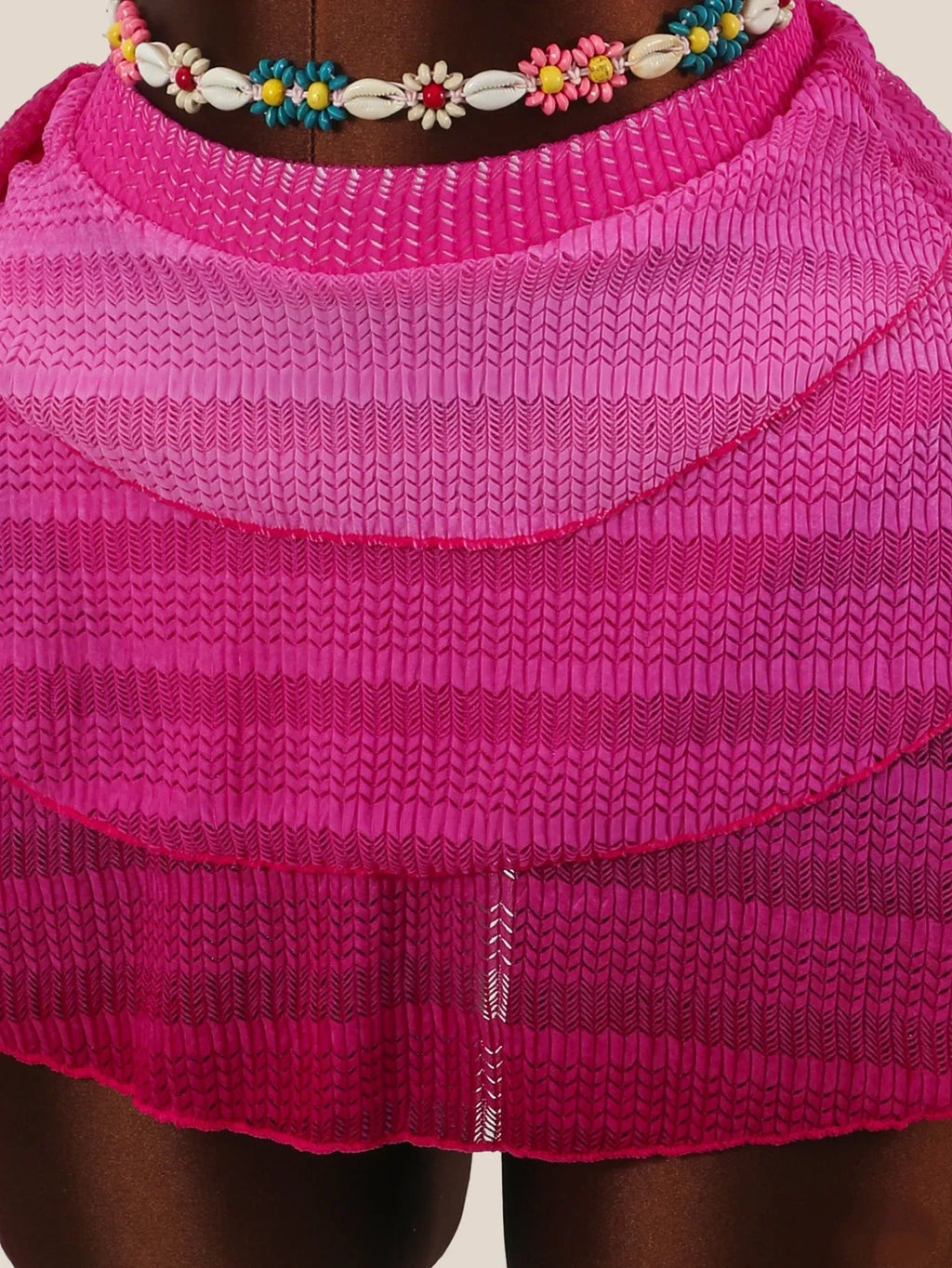 Vintage Hot Pink Gradient Bikini Set 2026 Women Push Up Bra Holiday Mesh Pleate Cover Up 3 Piece Swimsuit Bathing Suit Swimwear