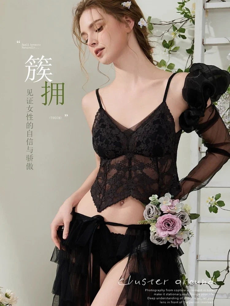 Summer French Lace Halter Bra Set Pure Sensual Beachwear Lightweight Mesh Bralette Backless Wirefree Comfort AU MOYISU Sexy Bra