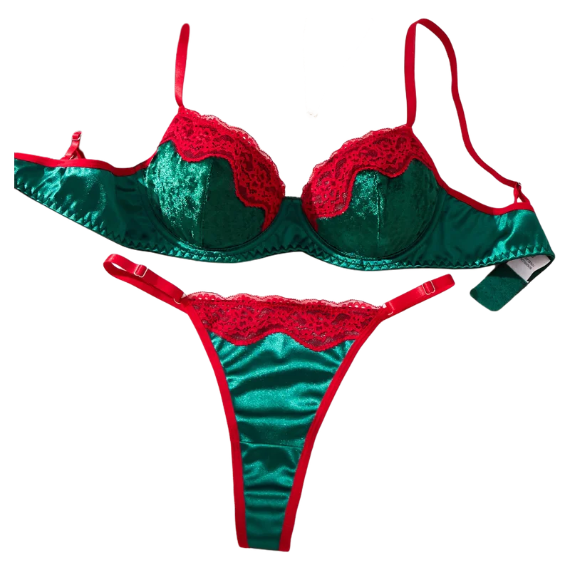 Christmas customized style,Sexy underwear set in green and red, featuring a thong style.Christmas Carnivals Sexy Bra ZA825175