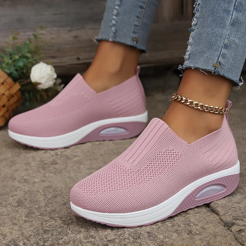 Breathable Knit Wedges Sneakers Woman Spring Autumn Slip On Platform Sport Sneakers Woman Plus Size Thick Sole Walking Shoes