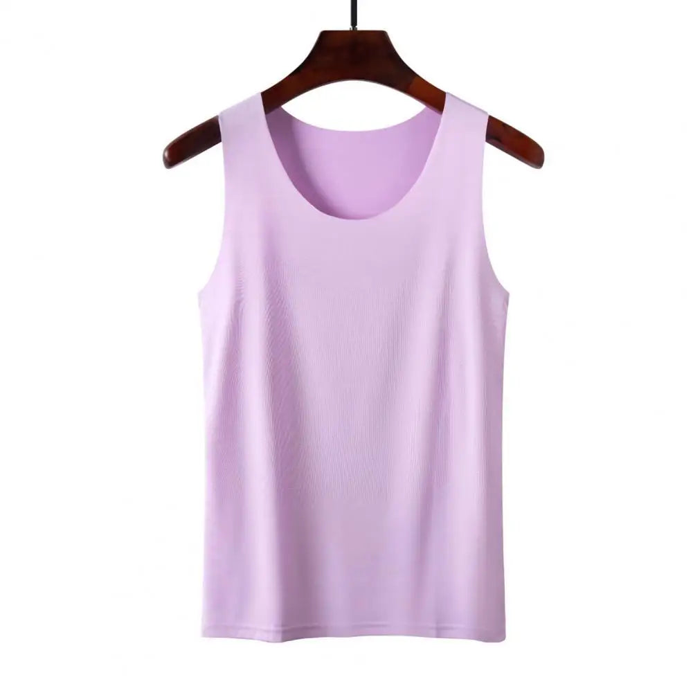 Women Bottoming Vest Sleeveless Ice Silk Seamless Stretchy Round Neck Dry Dry Cooling Camisole Summer Office Vacation Basic Top