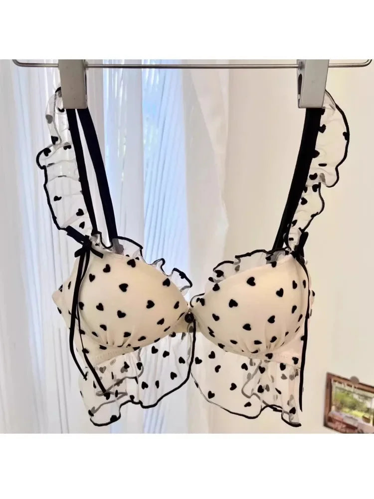 Japanese Mesh No-wire lace Underwear set Women's small breasts gather sexy pure desire sweet bra cute bra Panty SET TUSHY