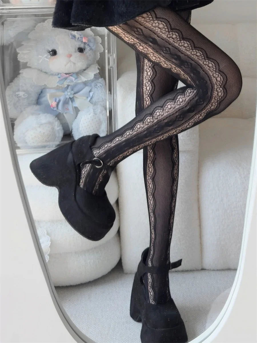 Women Y2K Lace Tights Stocking Elastic Fishnet Tights Pantyhose for Dress Date Club Cosplay Leggings Party Streetwear