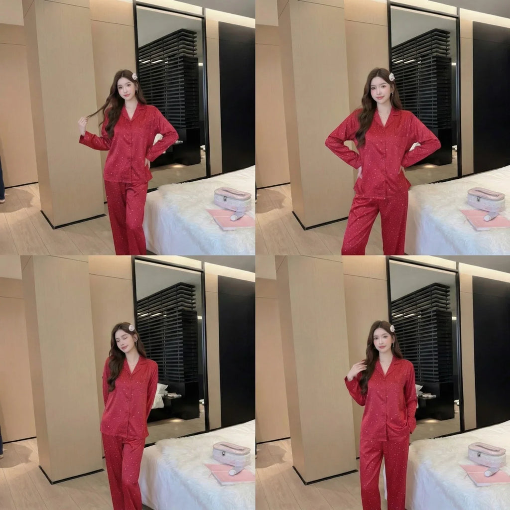 Spring and Autumn Ice Silk Long Sleeve Pajamas New Sweet Five-Pointed Star Homewear Set