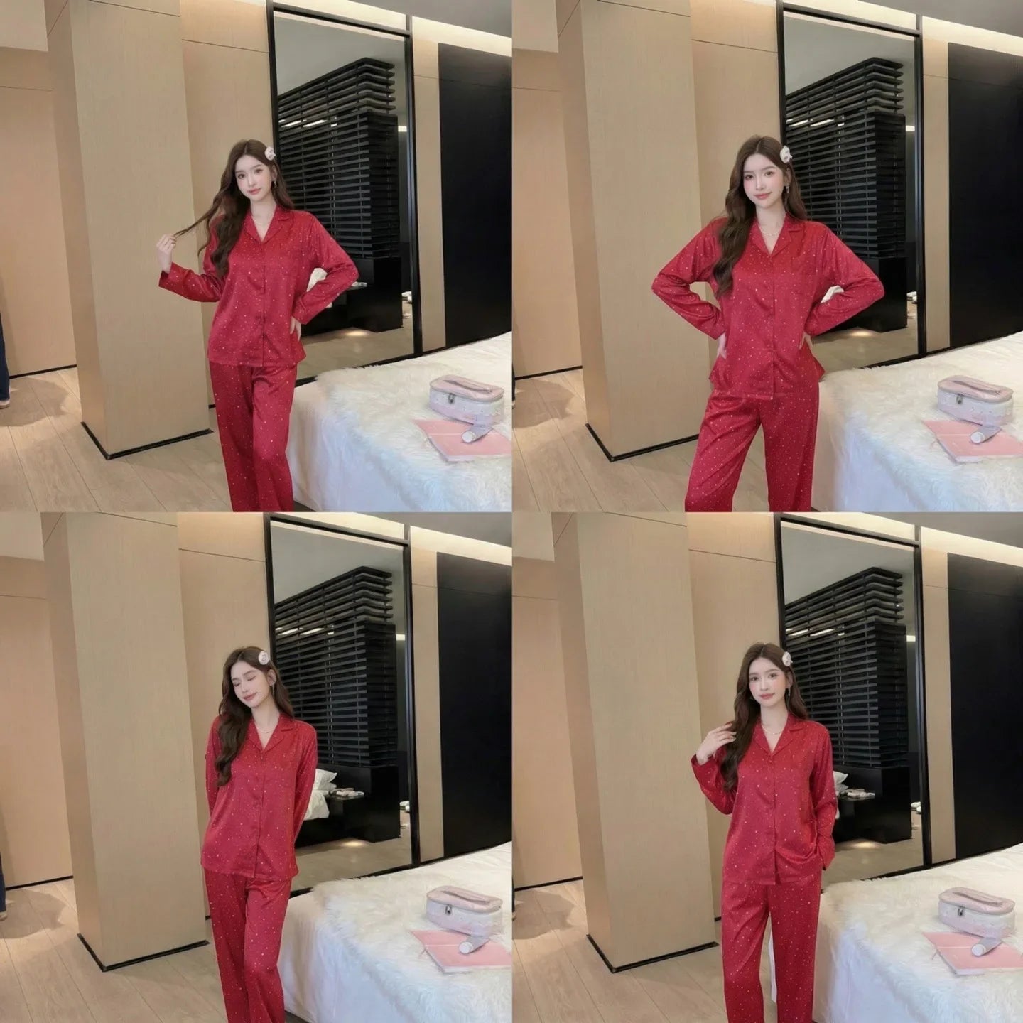 Spring and Autumn Ice Silk Long Sleeve Pajamas New Sweet Five-Pointed Star Homewear Set