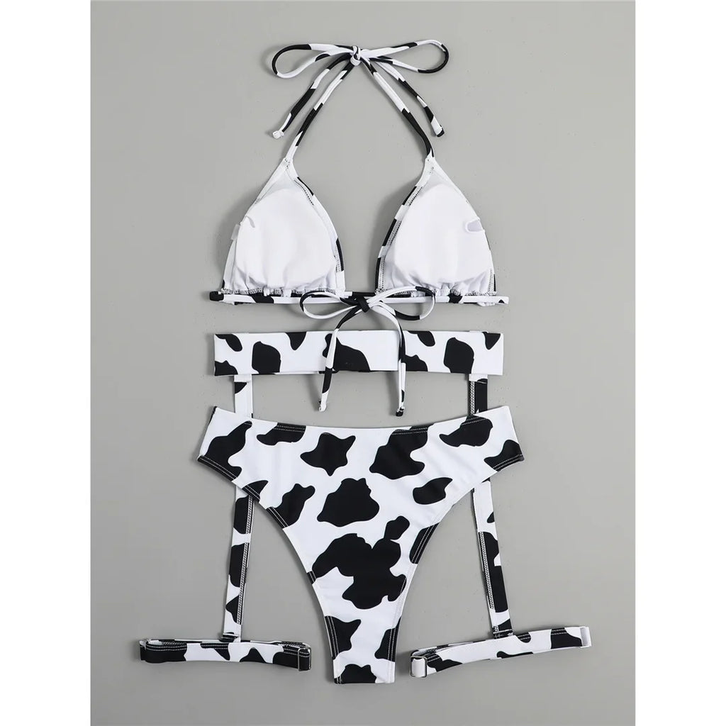 Sexy With Garter Spots Halter Bikini Female Swimsuit Women Swimwear Three-pieces Bikini set Bather Bathing Suit Swim Lady K4439