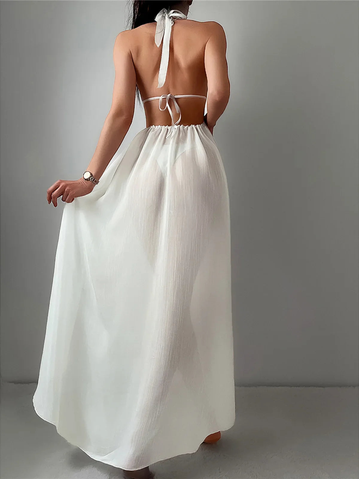 S - XL New Sexy Halter Deep V Neck Backless Tunic Beach Cover Up Cover-ups Beach Dress Beach Wear Beachwear Female Women K5213