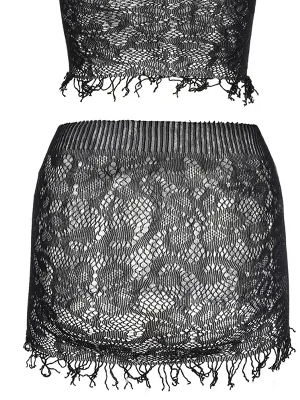 1 Set Sexy Women Fishnet Cover Ups Hollow Out Bodycon Women's Swimwear See through Tassel Dress without Bikini Beachwear