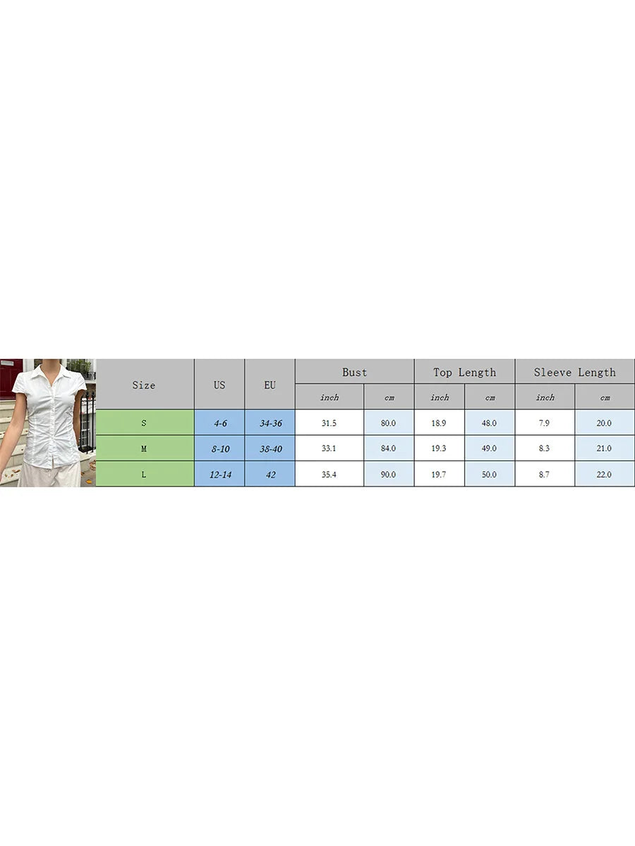 Women's Button Down Shirt Solid Color Short Sleeve Slim Fit Lapel Ruched Tops and Blouses Streetwear 2026 Summer