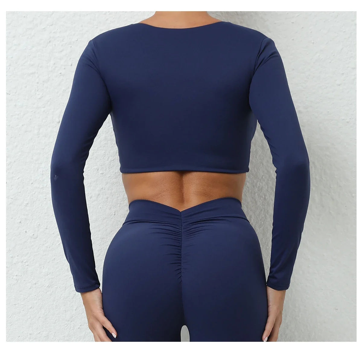 Long Sleeve Gym Crop Tops for Women Twist Deep V Workout Quick Dry Padded Sports Fitness Yoga T-Shirt