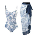 2024 Sexy Women Push Up One Piece Swimwear Girl Bikini Swimsuit White Print Summer Beach Skirt Bathing Suit Dress