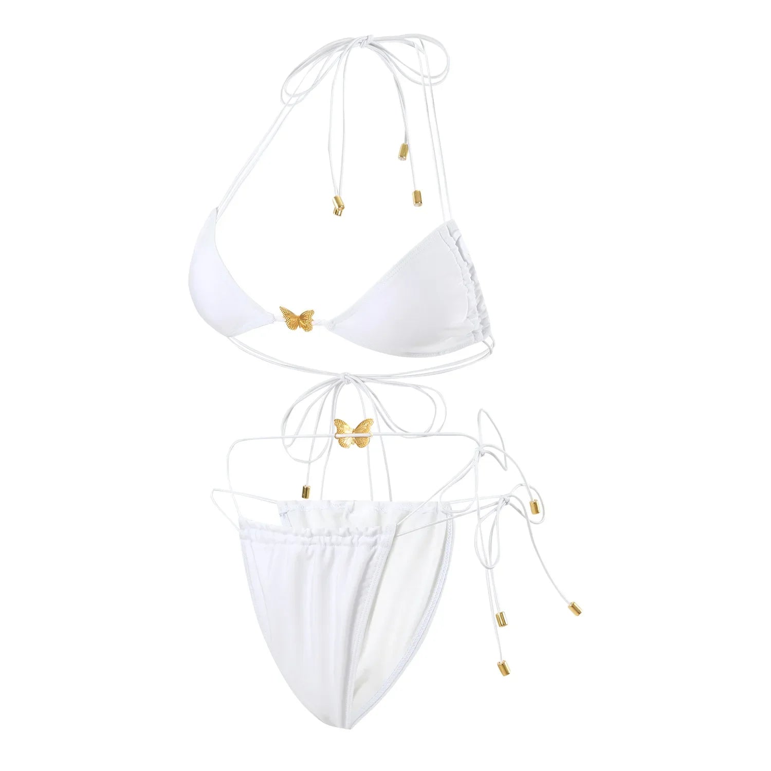 Solid Color Stretch Rope Butterfly Jewelry Bikini Sexy Split Triangle Bag Straps Swimsuit Women Maillot De Bain Femme 2 Pieces