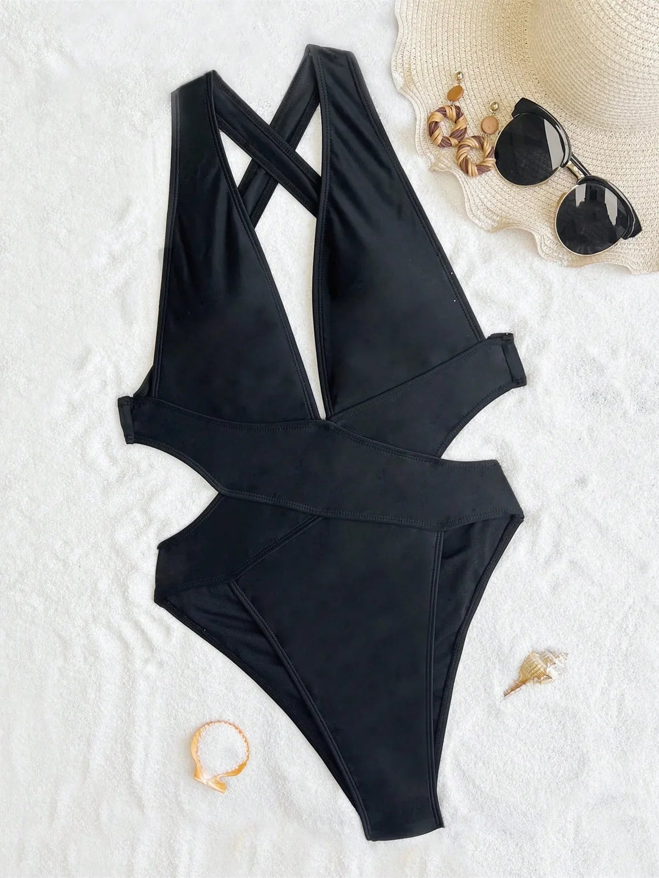 Sexy Solid Back Cross 2024 Swimsuit One Piece Backless Wrinkle Bikini Thong Swimwear Bodysuits Women Biquini Bathing Suits