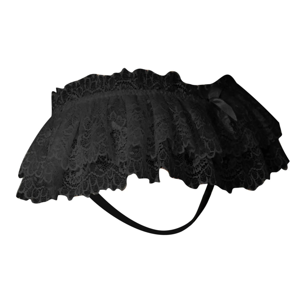 Women's Lace Ruffle Skirted Thong Erotic Low Waist Floral Lace Panties Lingerie With Bow Sheer Crotchless Perspective Underwear