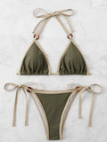 Women Green Halter Micro Ring String Bikini Sets Two Pieces Tie Thong Swimsuit Swimwear Bathing Suit Beach Outfits Biquini