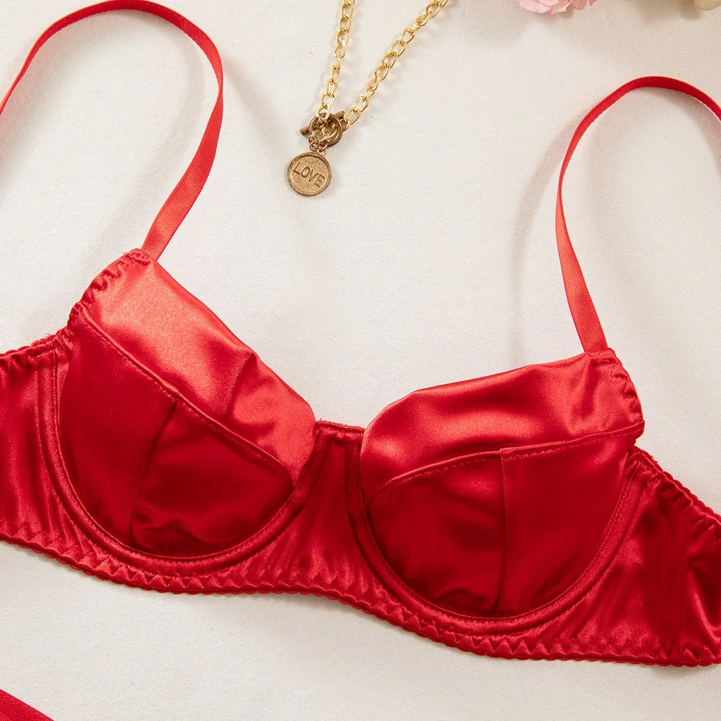 2 Pcs Sexy Bra Set Women Underwear Underwire Push Up Satin Patchwork Bras and Thongs Suits Attractive Bilizna Intimate Set