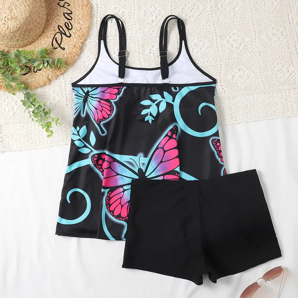 2026 Printed Tankini High Waist Strappy Swimsuit Women Two Pieces Swimwear Female Bathers Swimming Bathing Swimming Swim Suit
