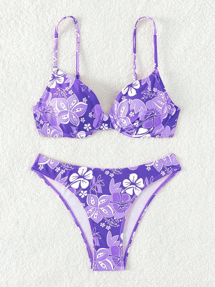 Strappy Underwire Bikinis 2025 Printed Floral Swimwear Female Sexy Swimsuit Women Bathers Bathing Swimming Swim Suit Beachwear