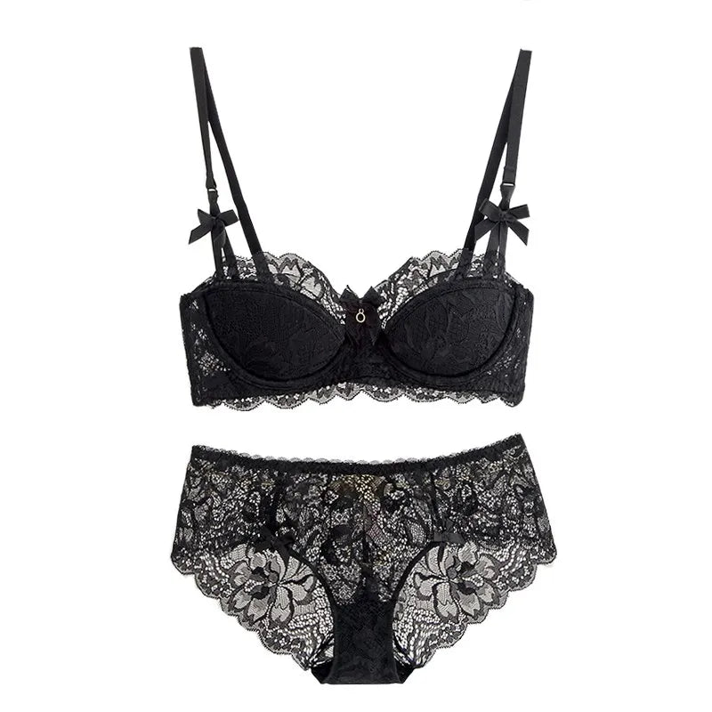 European French Pure Desire Bralette AB Cup Lace Bra Set Small Bust Push Up Wireless Comfort Or Chubby Girl Bow Design Plus Size