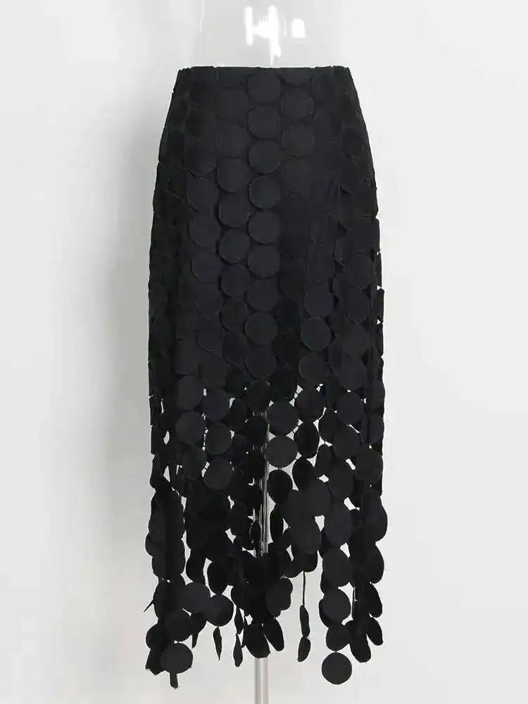 Dot Solid Minimalist Casual Skirt For Women High Waist Patchwork Zipper Irregular Hollow Out Skirts Female Fashion New OPM8