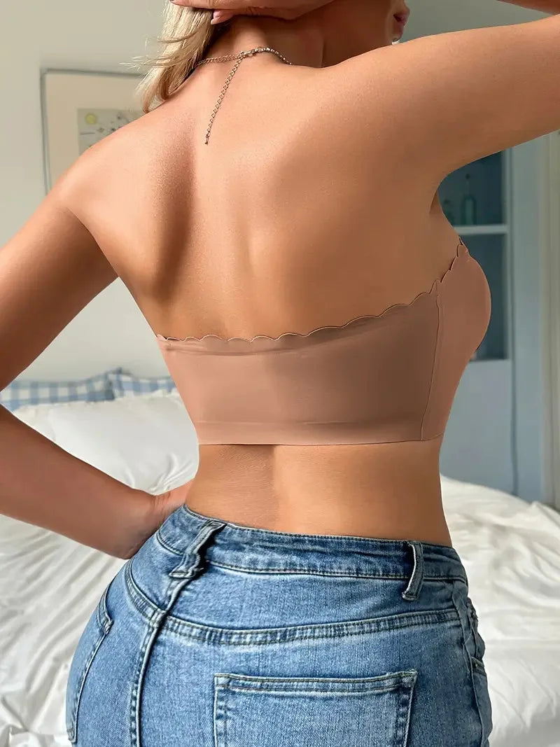 Solid Seamless Strapless Front Closure Wireless Strapless Bra, Sexy Comfy Push Up Bra, Women's Lingerie & Underwear