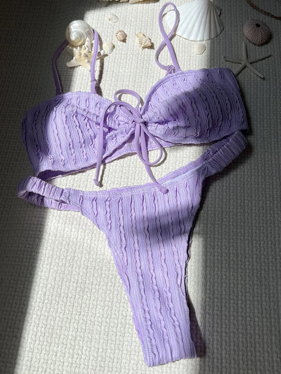 Wrinkled Crinkled Tie Knotted Bikini Women Swimwear Female Swimsuit Two-pieces Bikini Set Brazilian Bathing Suit Swim Beach Wear
