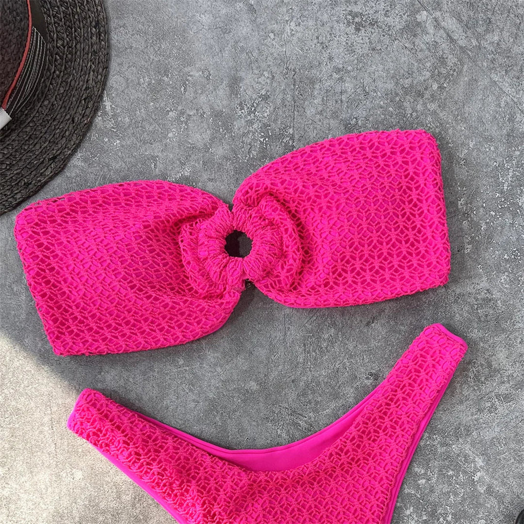 Sexy Wrinkled Bandeau Strapless Bikini Women Swimwear Female Swimsuit Two-Pieces Bikini Set Bather Bathing Suit Swim Lady V3367L