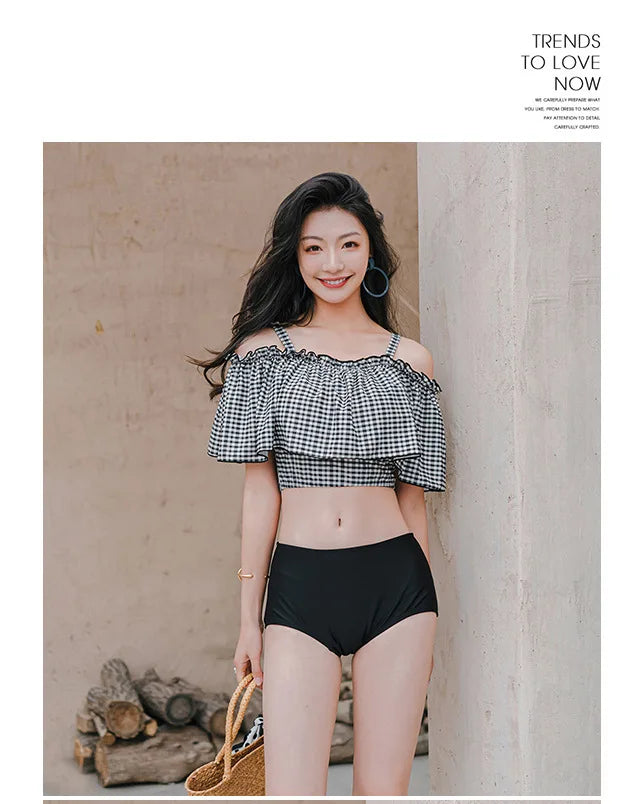 Swimsuit women's new Xia one shoulder camisole swimsuit ins conservative cover belly slimming split skirt swimsuit