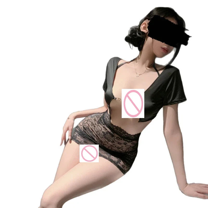 Sexy lingerie, lace butt-covering secretary uniform, sexy pure desire flirting pajamas set