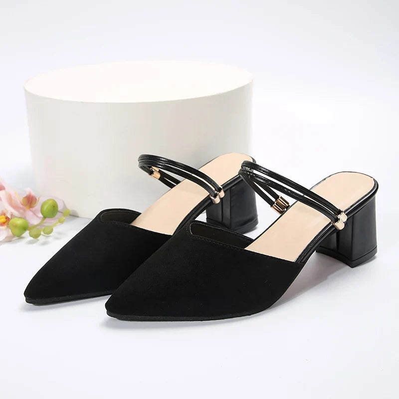 Zoki Sexy Pointed Toe Thick Heels Sandals Women 2026 Flock Slip On High Heel Party Shoes Woman Plus Size 42 Fashion Sandalias